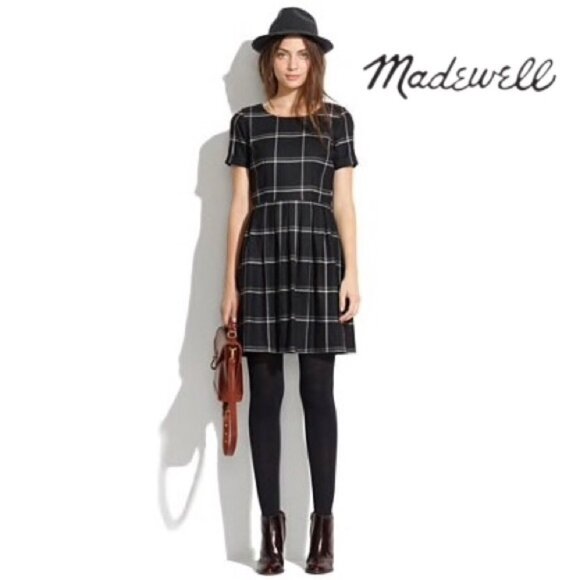 Madewell Dresses & Skirts - Madewell Women’s Twirl Dress Black Plaid Wool w/ Pockets | Size 2 | Retail $168